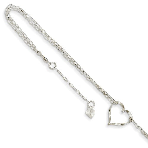 14k Double Strand Heart 9" With 1" Ext Anklet - Crestwood Jewelers