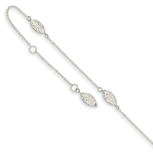 14k White Gold Puffed Rice Bead Anklet - Crestwood Jewelers