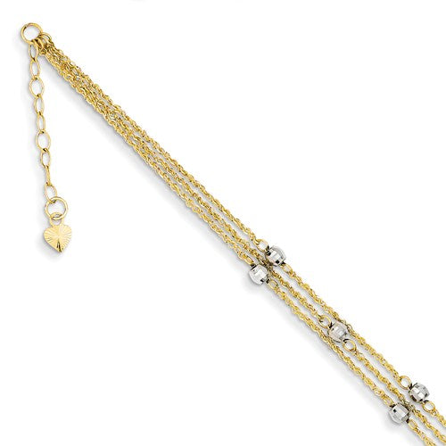 14K Two Tone Beaded Anklet - Crestwood Jewelers