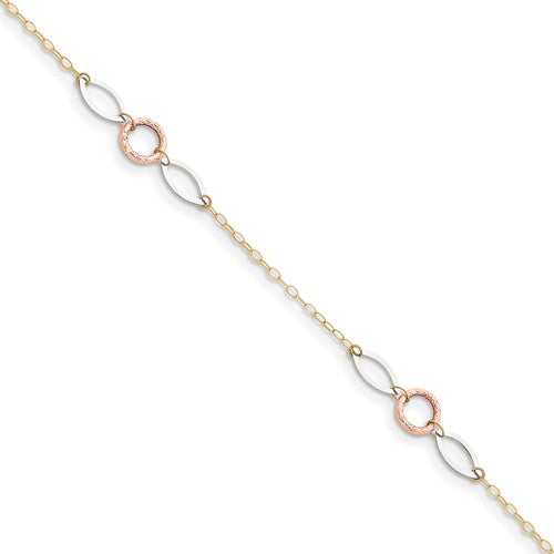 14k Tri-Color Circle And Oval 9in With 1in Ext Anklet - Crestwood Jewelers