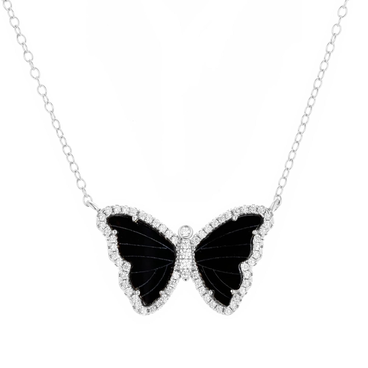 KAMARIA BLACK ONYX BUTTERFLY NECKLACE WITH CRYSTALS