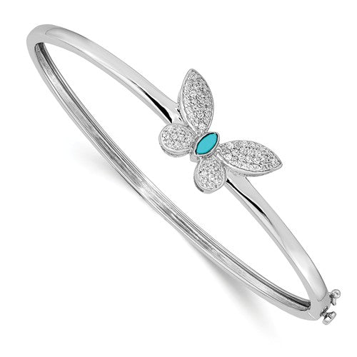 14k White Gold Diamond And Turquoise Butterfly Bangle - Crestwood Jewelers