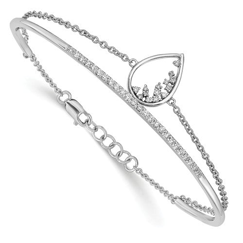 14k White Gold Polished Teardrop Bar Diamond 7in Bracelet - Crestwood Jewelers