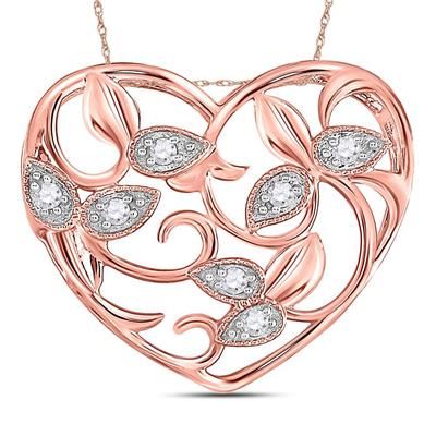 14K ROSE GOLD ROUND DIAMOND FLORAL HEART PENDANT 1/6 CTTW - Crestwood Jewelers