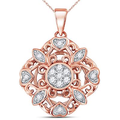 14K ROSE GOLD ROUND DIAMOND DIAGONAL SQUARE HEART CLUSTER PENDANT 1/4 CTTW - Crestwood Jewelers