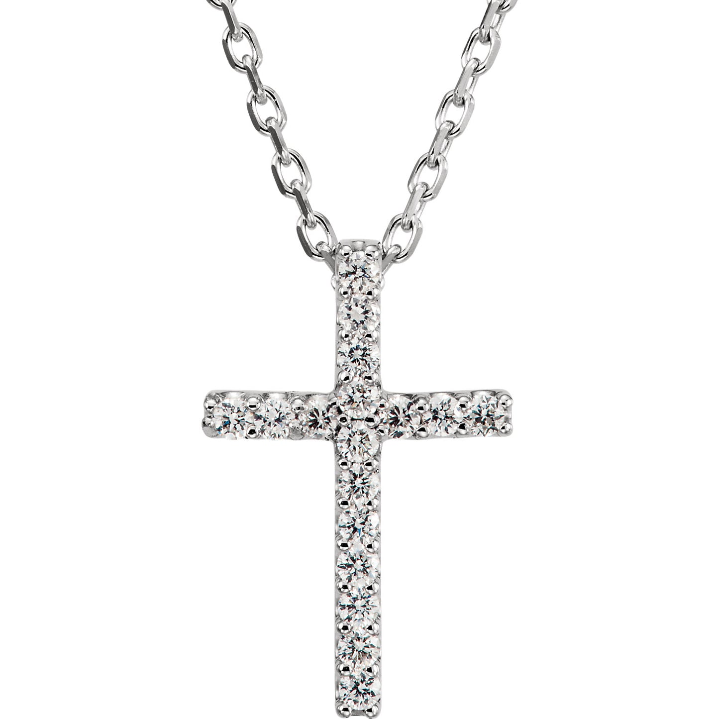 14K White .085 CTW Diamond Cross 16" Necklace - Crestwood Jewelers