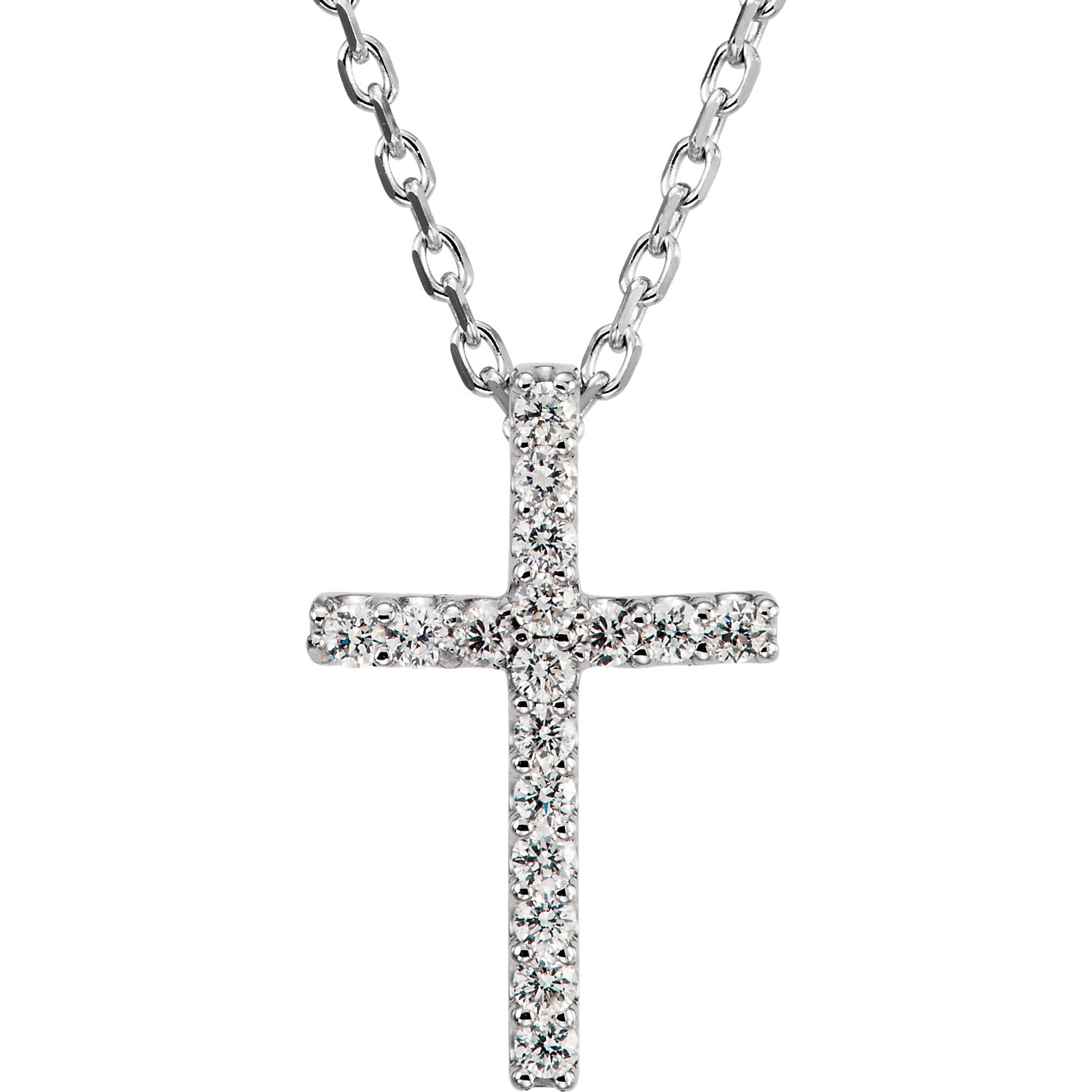 14K White .085 CTW Diamond Cross 16" Necklace - Crestwood Jewelers