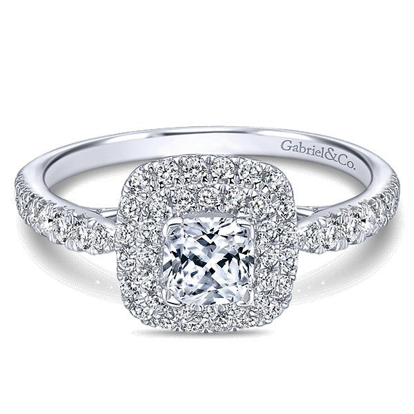 Gabriel & Co. Claire 14k White/Pink Gold Cushion Cut Halo  Engagement Ring - Crestwood Jewelers