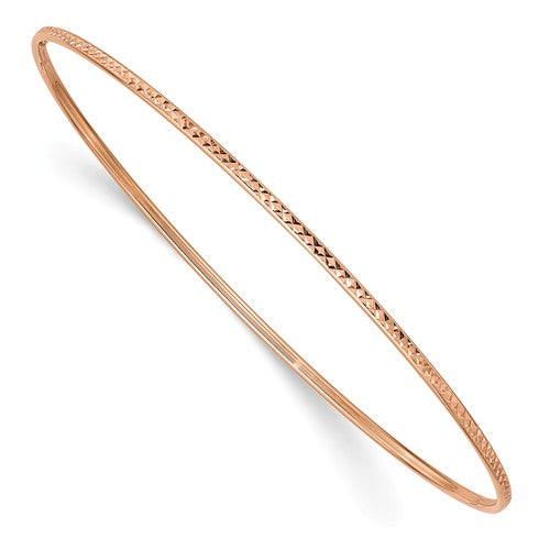 14k 1.5mm Rose Gold Diamond-Cut Slip-On Bangle Bracelet - Crestwood Jewelers