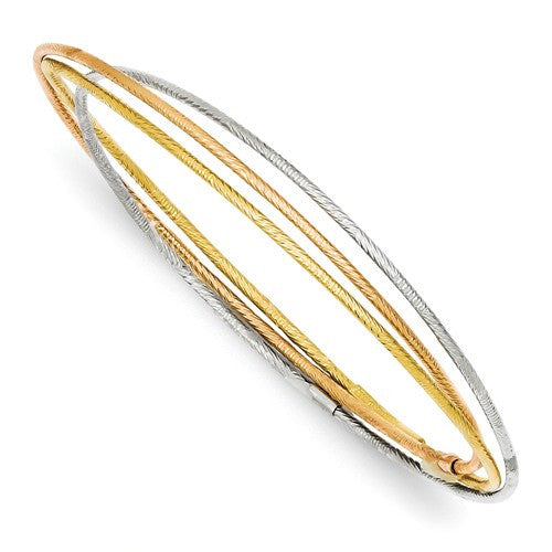 14k Tri-Color Diamond-Cut 3 Intertwined Bangles - Crestwood Jewelers