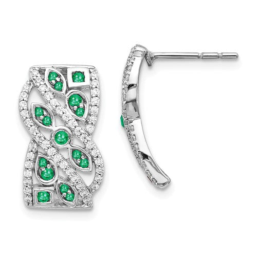 14k White Gold Diamond And Emerald Fancy Earrings - Crestwood Jewelers