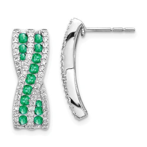 14k White Gold Diamond And Emerald Fancy Earrings - Crestwood Jewelers