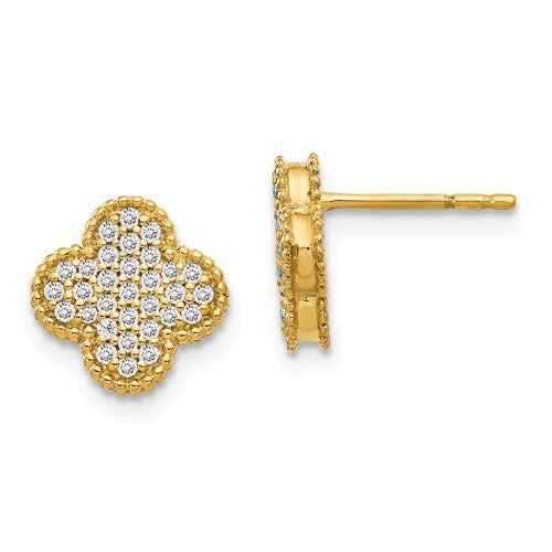 14k Diamond Quatrefoil Post Earrings - Crestwood Jewelers