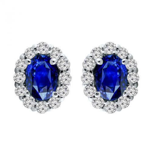 14K Sapphire & Diamond Halo Earrings - Crestwood Jewelers