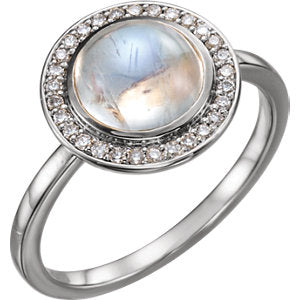 14K White Rainbow Moonstone & 1/8 CTW Diamond Ring - Crestwood Jewelers