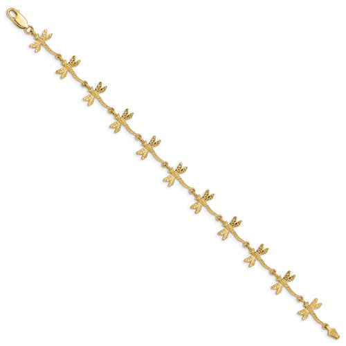 14k Polished And Textured Dragonfly 7.5 Inch Bracelet - Crestwood Jewelers