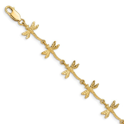 14k Polished And Textured Dragonfly 7.5 Inch Bracelet - Crestwood Jewelers