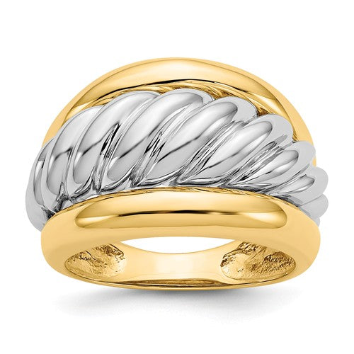 14k Two-Tone Polished Twisted Dome Ring - Crestwood Jewelers