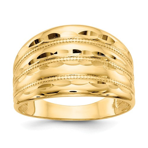 14K Gold Polished Diamond-Cut Four Ridge Fashion Dome Ring - Crestwood Jewelers