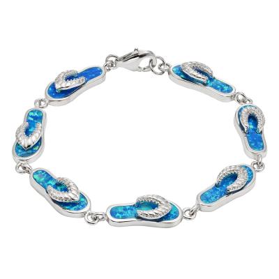 Sterling Silver 7in. Blue Inlay Opal Linked Flip-Flop Bracelet - Crestwood Jewelers