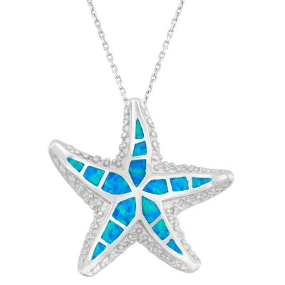 Sterling Silver Blue Inlay Opal Starfish Pendant - Crestwood Jewelers