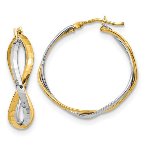 14K Two-Tone Polished Criss Cross Hoop Earrings - Crestwood Jewelers