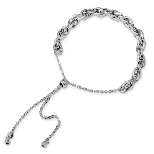 14K White Polished Fancy Link Adj Bracelet - Crestwood Jewelers