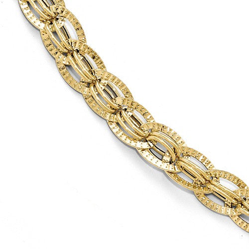14k Polished And Textured Fancy Link Bracelet - Crestwood Jewelers