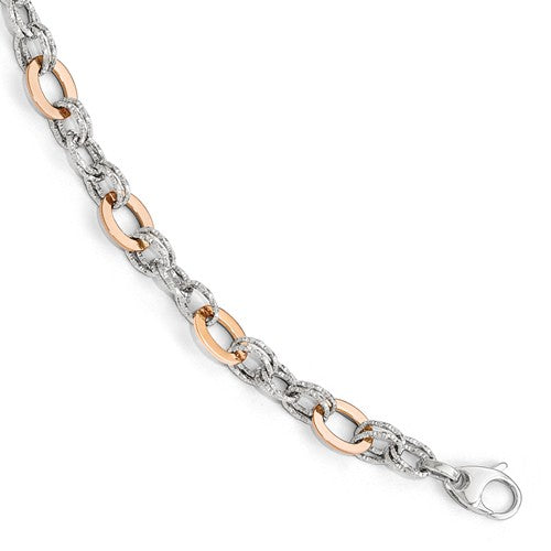 14K Rose And White Gold Polished D/C Fancy Link Bracelet - Crestwood Jewelers