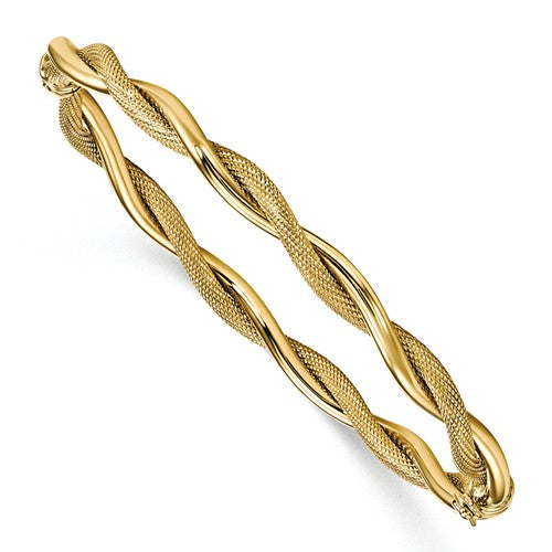 Leslies 14k Polished And Textured Twist Bangle - Crestwood Jewelers