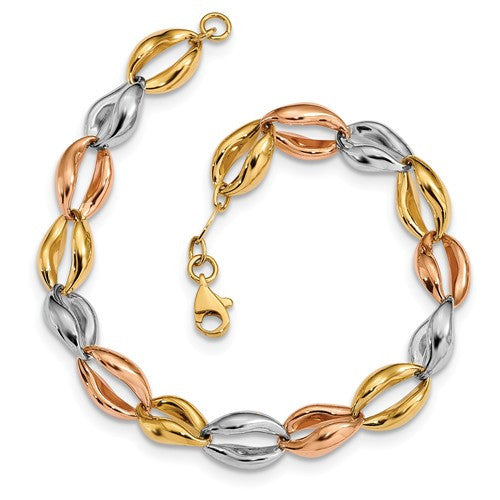 14K Tri-Color Fancy Link Bracelet - Crestwood Jewelers