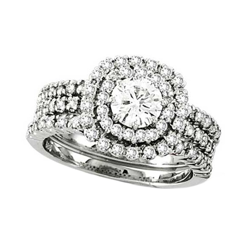 14K White Gold 1.65 CTTW Double Halo Engamenet Ring - Crestwood Jewelers