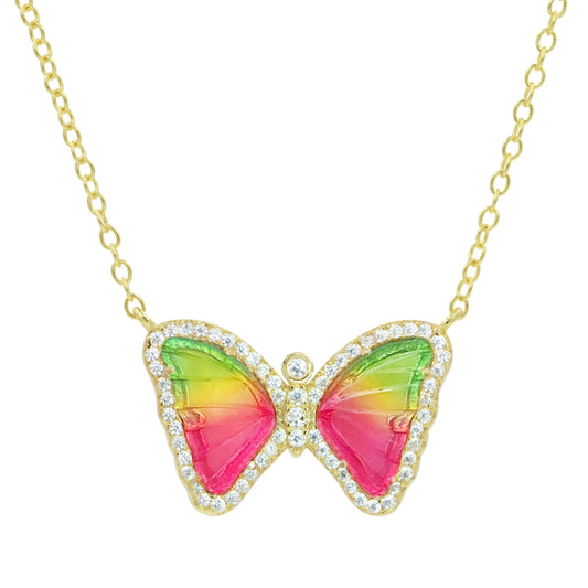 KAMARIA MINI BUTTERFLY NECKLACE IN WATERMELON TOURMALINE