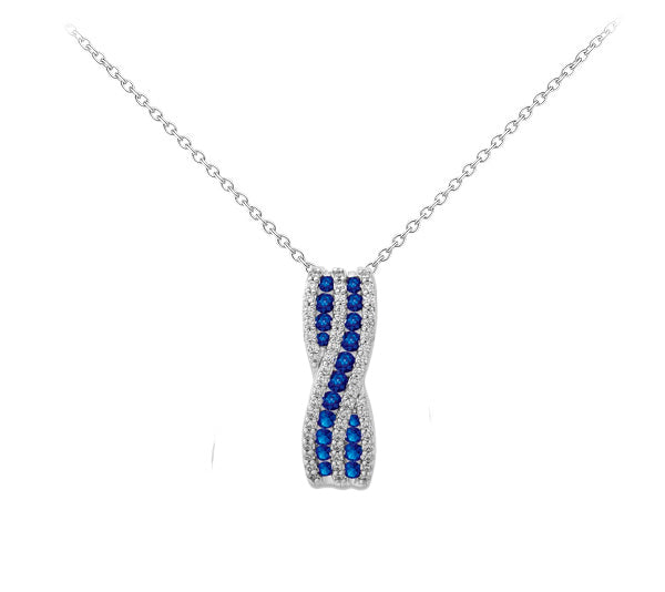 14k White Gold Diamond And Sapphire Necklace - Crestwood Jewelers