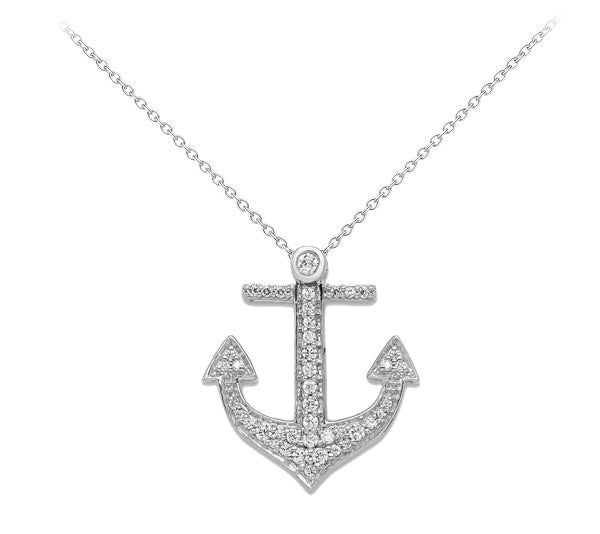 14k White Gold Diamond Anchor Pendant - Crestwood Jewelers