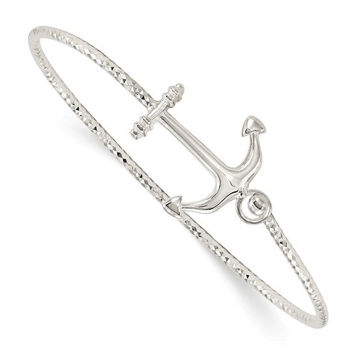 Sterling Silver Diamond Cut Anchor Interlocking Bangle Bracelet - Crestwood Jewelers