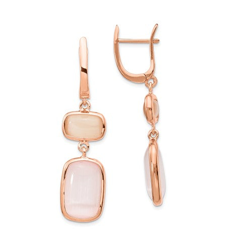 Sterling Silver Rose-Tone Created Pink Cat's Eye Leverback Earrings - Crestwood Jewelers
