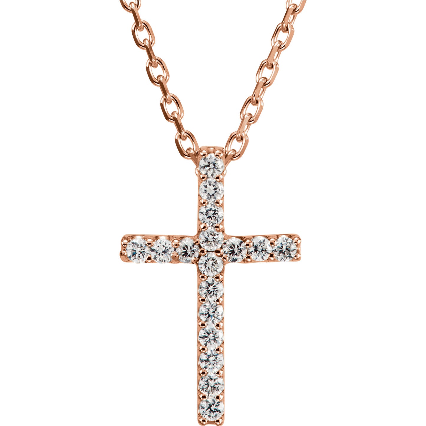 14K Rose .085 CTW Diamond Cross 16" Necklace - Crestwood Jewelers