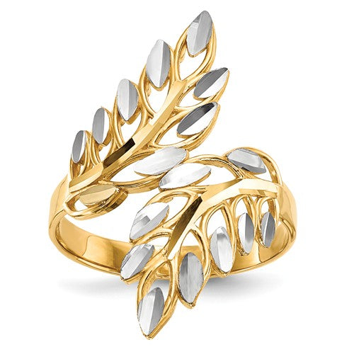 14k With White Rhodium Diamond-Cut Leaves Ring - Crestwood Jewelers