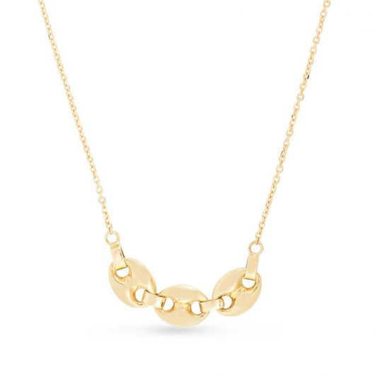 14K Gold Puffed Mariner Triple Link Necklace