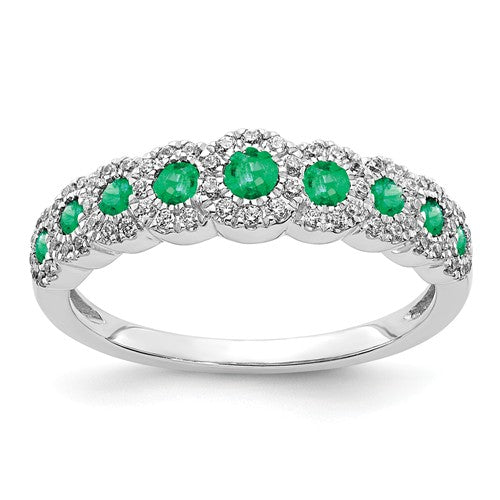 14k White Gold Diamond And Emerald Polished Ring - Crestwood Jewelers