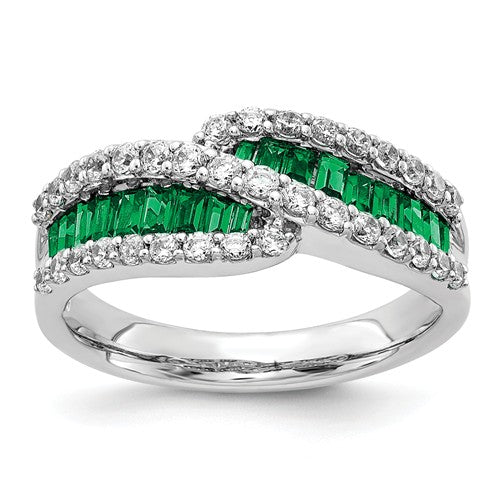 14K White Gold Baguette Emerald Diamond Ring - Crestwood Jewelers
