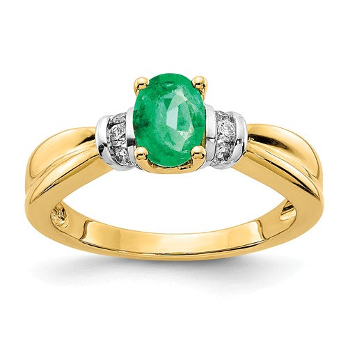 14k Two Tone Diamond Emerald Ring - Crestwood Jewelers