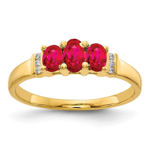 14k Polished Triple Ruby And Diamond Ring - Crestwood Jewelers