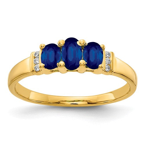 14k Polished Triple Sapphire And Diamond Ring - Crestwood Jewelers
