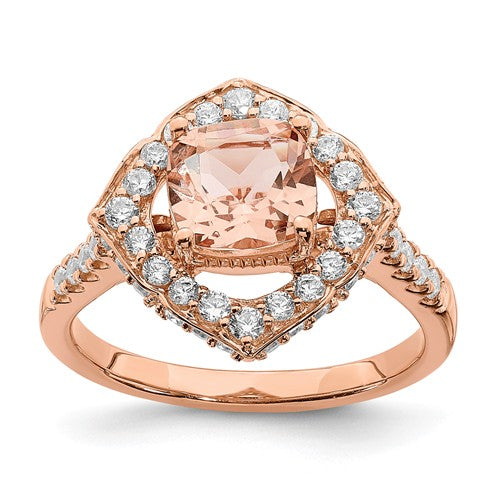 14k Rose Gold Morganite Diamond Halo Engagement Ring - Crestwood Jewelers