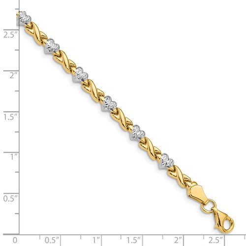 14k Rhodium Polished Heart And X Bracelet - Crestwood Jewelers