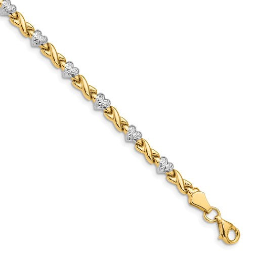 14k Rhodium Polished Heart And X Bracelet - Crestwood Jewelers