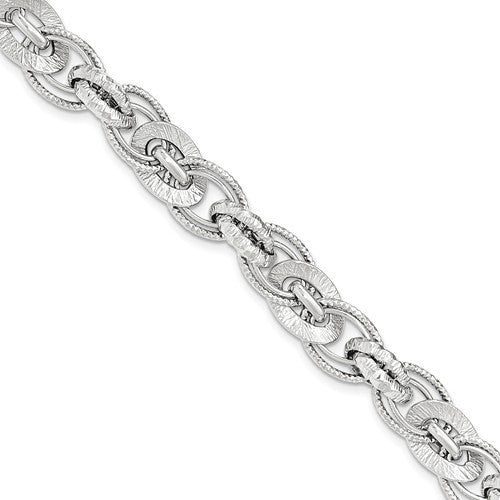 14K White Polished And Diamond Cut Bracelet - Crestwood Jewelers