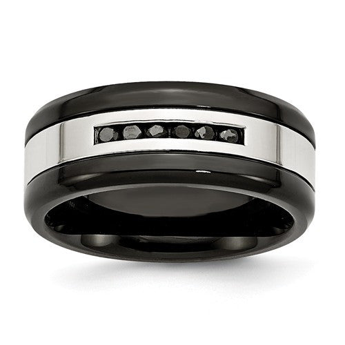 Stainless Steel Black IP-Plated/Polished With Black Diamonds 9mm Band - Crestwood Jewelers